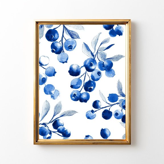 Blueberry Indigo Botanical Kitchen Print, Unframed Paper Poster 8x10in