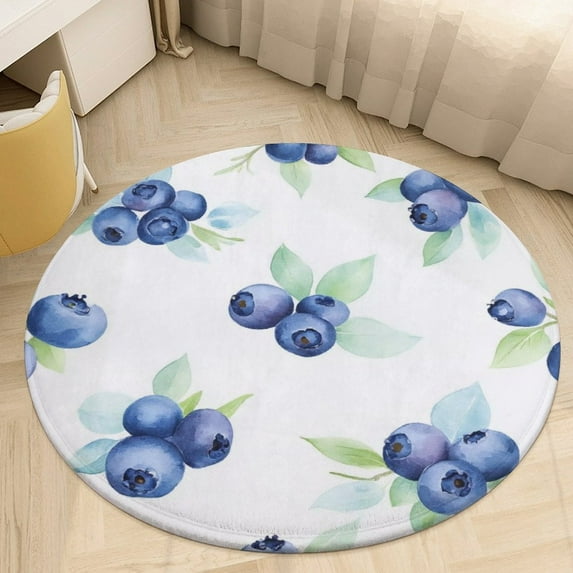 Blueberry Leaf Pattern Round Area Rugs for Bedroom Living Room, 3FT Soft Comfy Indoor Circle Carpets, Carpet Home Decor Floor Mat