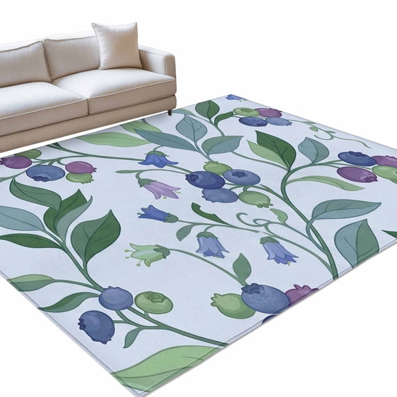 Blueberry Leaves 8x10ft Non Slip Area Rug Watercolor Blue Purple Fruit ...
