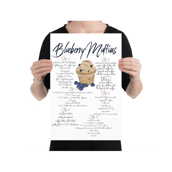 Blueberry Muffin Recipe Print, Charming Decor for Food Lovers, Kitchen Wall Art