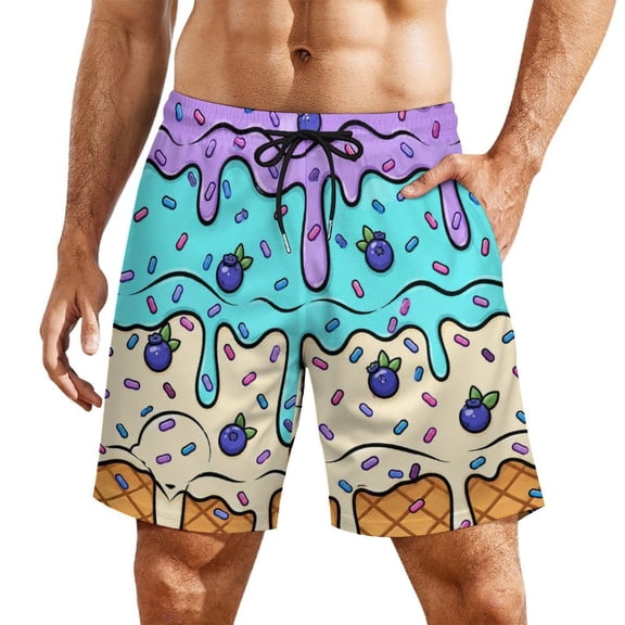 Blueberry Night Cream PatternMen’s Beach Shorts Quick Dry Swim Trunks, Lightweight Board Shorts with Elastic Waist for Swimming, Pool, Vacation and Summer Beachwear