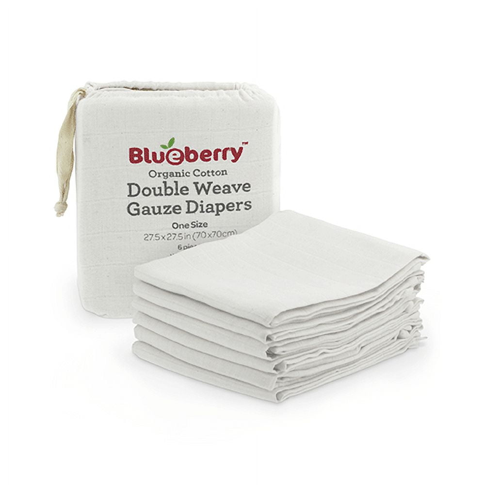 Blueberry Organic Gauze Diapers 6 Pack White