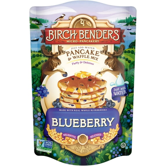 Blueberry Pancake and Waffle Mix by Birch Benders, Made with Real Blueberries, Just Add Water, Non-GMO, Dairy Free, Just Add Water, 14 Ounce, 1 Pack