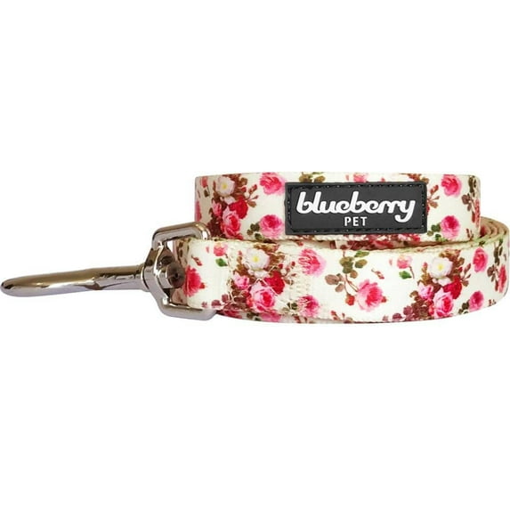 Blueberry Pet 9 Patterns Durable Spring Scent Inspired Pink Rose Print Ivory Dog Leash 5 ft x 3/4", Medium, Leashes for Dogs