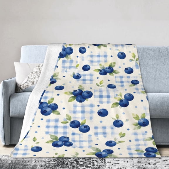 Blueberry Plaid Blanket Gift Throw Blanket Gift for Women Watercolor Fruit Farmhouse Home Decor 50x40