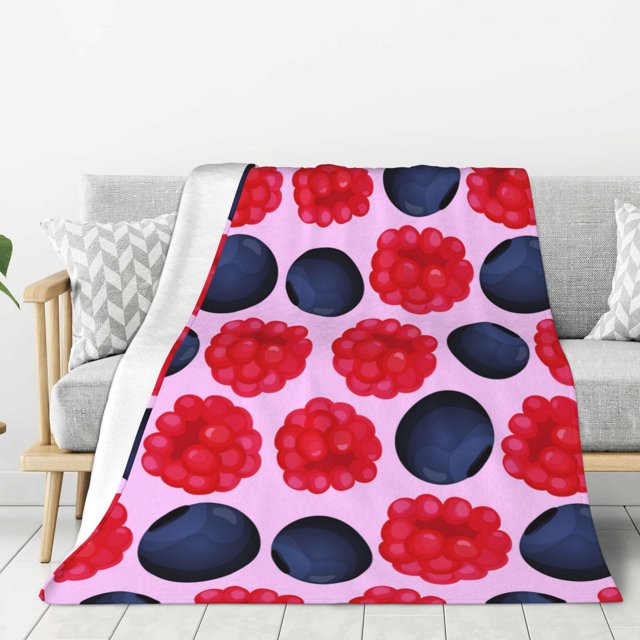 Blueberry Print red Throw Blanket, Super Soft Cozy Plush Throw Blanket