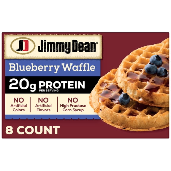 Jimmy Dean Protein Blueberry Waffles, Fully Cooked Breakfast, 11.28 oz, 8 Count (Frozen)