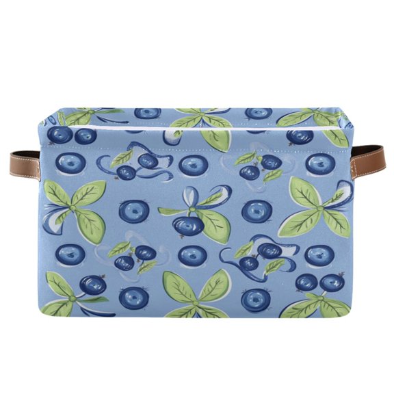Blueberry and Ribbon Foldable Storage Basket,Canvas Fabric Foldable Storage Bins with Handles Open Home Storage Bins Boxes for Toy Book Shelf Closet Baskets
