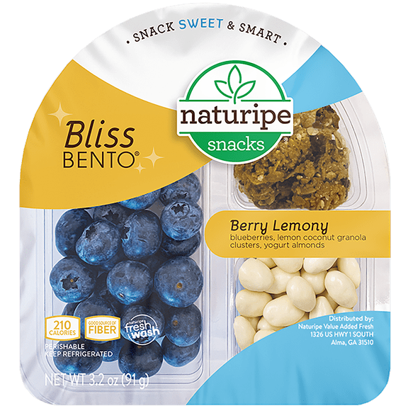 Naturipe Bliss Bento Berry Lemony 3.2oz Snack with Naturipe Blueberries, Lemon Coconut Granola Clusters, and Yogurt Almonds
