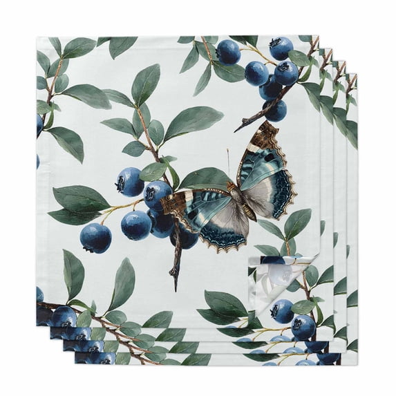 Blueberry Spring Leaves Cloth Napkins, Farmhouse Botanical Branches ...