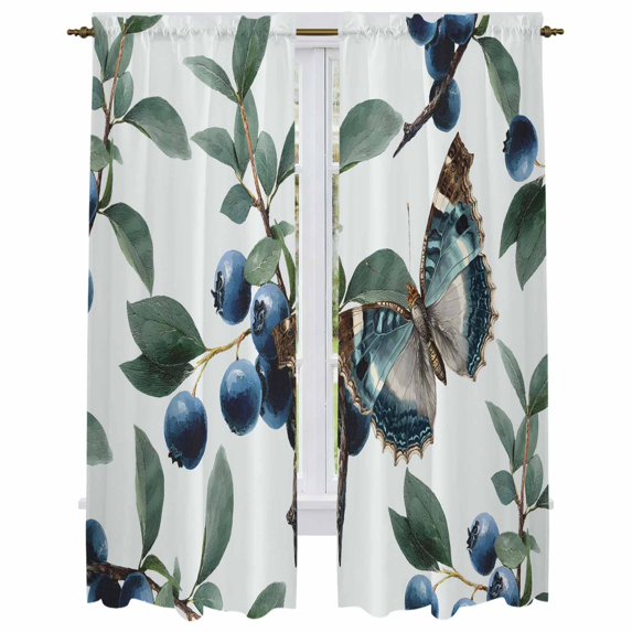 Blueberry Spring Leaves Kitchen Curtain for Berdoom Living Room Cafe 72 Inch Length, Farmhouse Botanical Branches Tiers Curtains Light Filtering Drapes Rod Pocket Window Treatment 2 Panels 52"Wx72"L