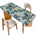 thumbnail image 1 of Blueberry Spring Leaves Table Cloths for 8 Foot Rectangle Tables, Grey Botanical Branches Patio Waterproof Elastic Fitted Tablecloths, Washable Rectangular Table Cover for Camping, 1 of 8