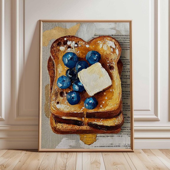 Blueberry Toast Cozy Breakfast Poster UNFRAMED PAPER POSTER, Home Decor