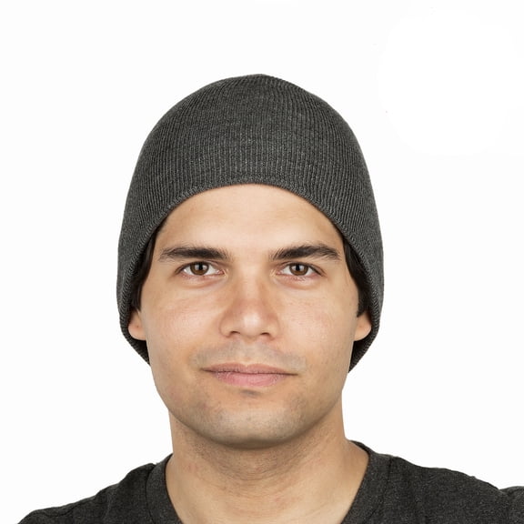 Blueberry Uniforms 8" Stretch Beanie Watch Hat -Acrylic Rib Knit Winter Skully Cap (Charcoal Grey)