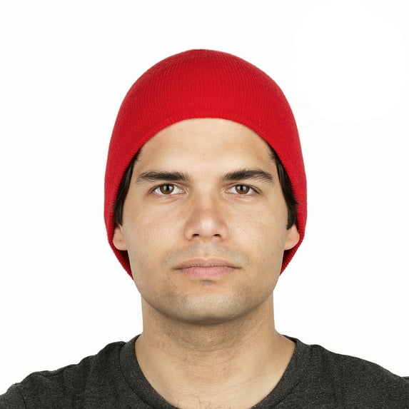 Blueberry Uniforms 8" Stretch Beanie Watch Hat -Acrylic Rib Knit Winter Skully Cap (Red)