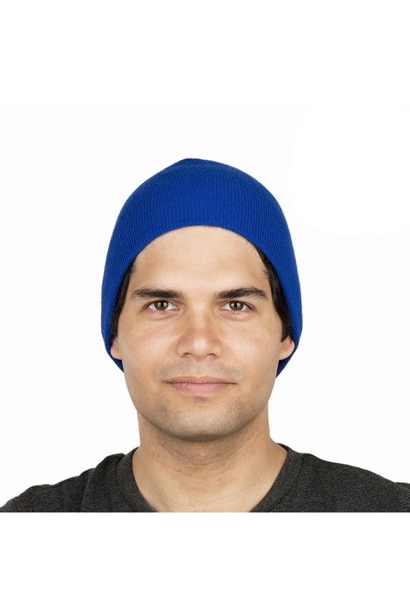 8" Stretch Beanie Watch Hat -Acrylic Rib Knit Winter Skully Cap (Royal)