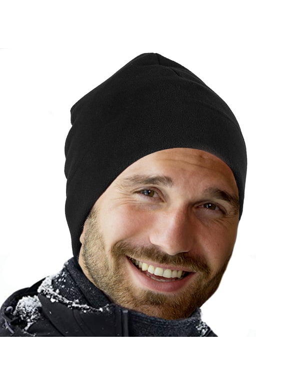 Black Fleece Beanie Hat - Ultra Soft, Warm and Lightweight Skully Watch Cap Beanie for Men and Women 