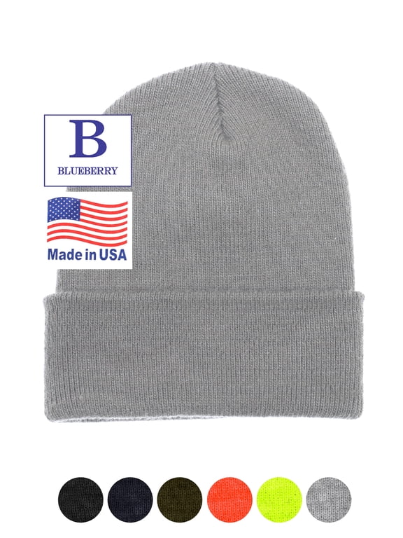 Grey 12” Stretch Beanie Watch Hat -Acrylic Rib Knit Winter Skully