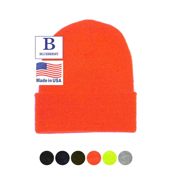 Blueberry Uniforms Orange 12” Stretch Beanie Watch Hat -Acrylic Rib Knit Winter Skully