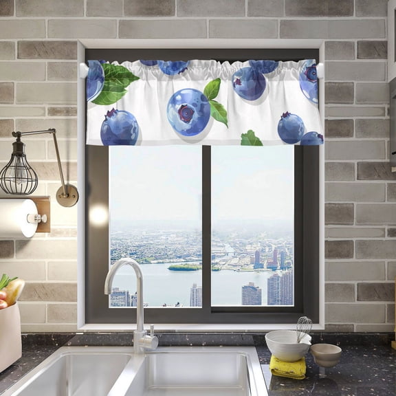 Blueberry and Leaf Valance Curtains 54"x18" Rod Pocket for Kitchen Living Room Windows Farmhouse Decor