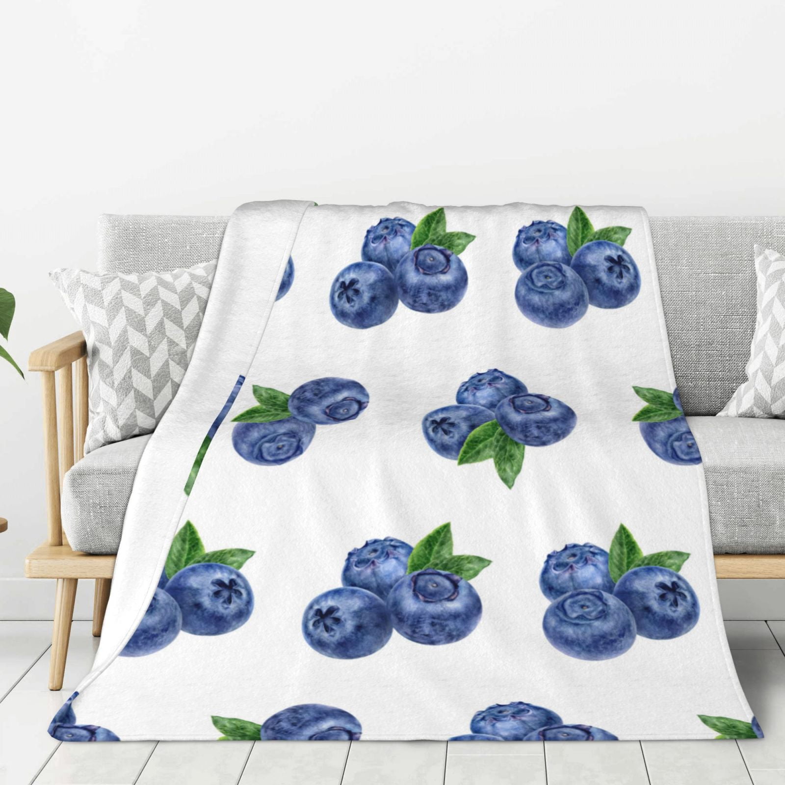 Blueberry pattern Throw Blanket, Super Soft Cozy Plush Throw Blanket