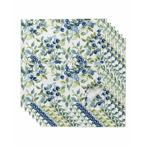 Blueberrys Leaves Cloth Napkins Set of 6 Reusable Dinner Napkins, Country Green Botanical Plants Cocktail Napkin Washable Table Napkins for Wedding/Holiday Party/Baby Shower 20"x20"