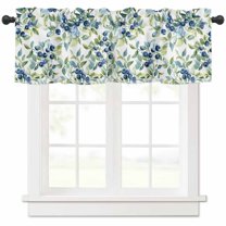 Blueberrys Leaves Valances for Windows Farmhouse Kitchen Curtains Valances Rod Pocket Valance Curtains for Kitchen Windows Country Green Botanical Plants Window Valances for Bathroom Bedroom 42"x12"
