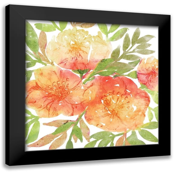 Bluebird Barn 12x12 Black Modern Framed Museum Art Print Titled - Peachy Floral IIO
