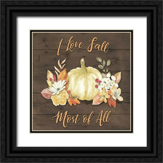 Bluebird Barn 12x12 Black Ornate Wood Framed with Double Matting Museum Art Print Titled - Pale Pumpkin Floral