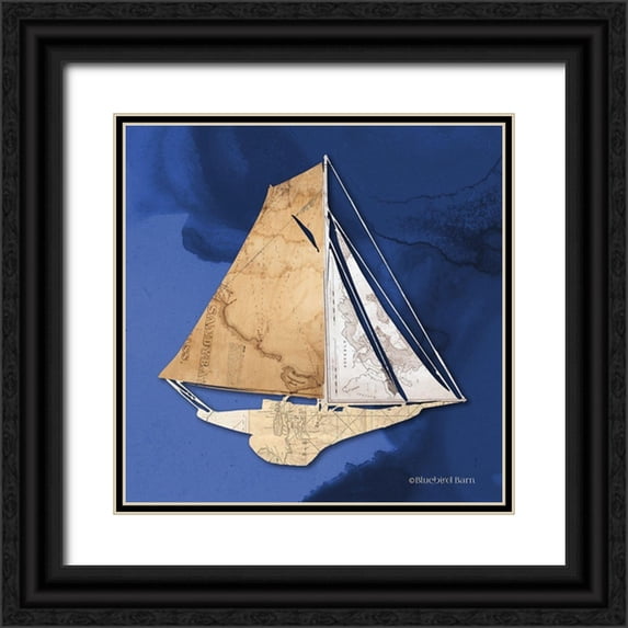Bluebird Barn 12x12 Black Ornate Wood Framed with Double Matting Museum Art Print Titled - Sailboat Blue IV