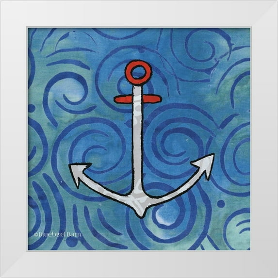 Bluebird Barn 12x12 White Modern Wood Framed Museum Art Print Titled - Whimsy Coastal Anchor