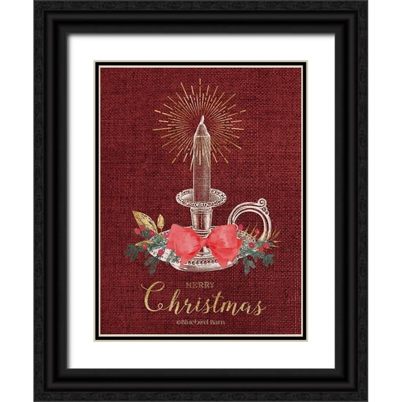 Bluebird Barn 12x14 Black Ornate Wood Framed with Double Matting Museum Art Print Titled - Burlap Vintage Christmas Tall Candlestick