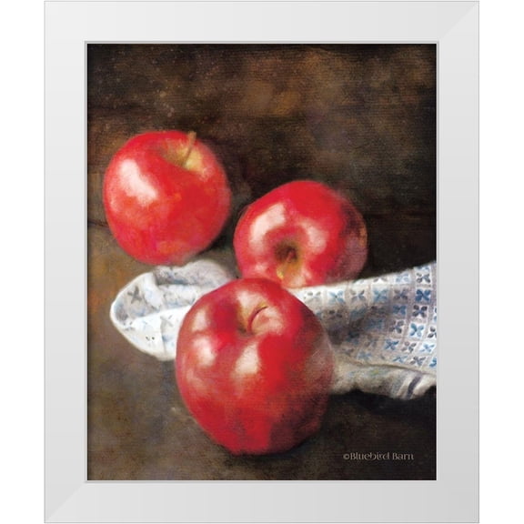 Bluebird Barn 12x14 White Modern Wood Framed Museum Art Print Titled - Apples and Quilt
