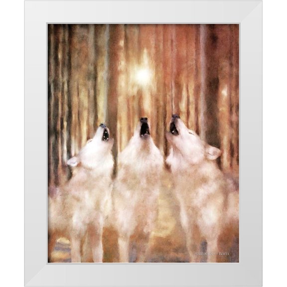 Bluebird Barn 12x14 White Modern Wood Framed Museum Art Print Titled - Three Wolf Howl