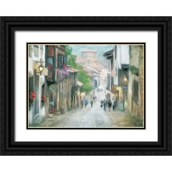 Bluebird Barn 14x11 Black Ornate Wood Framed with Double Matting Museum Art Print Titled - Evening Stroll