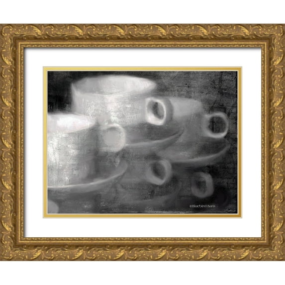 Bluebird Barn 14x12 Gold Ornate Wood Framed with Double Matting Museum Art Print Titled - Stacked Coffee Cups