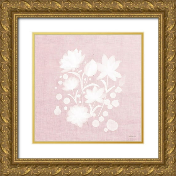 Bluebird Barn 15x15 Gold Ornate Wood Framed with Double Matting Museum Art Print Titled - Pink Flower Bunch I
