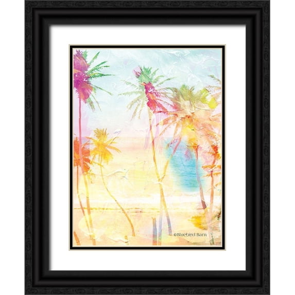 Bluebird Barn 15x18 Black Ornate Wood Framed with Double Matting Museum Art Print Titled - Bright Summer Palm Group I