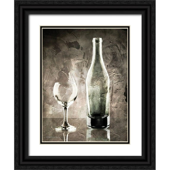 Bluebird Barn 15x18 Black Ornate Wood Framed with Double Matting Museum Art Print Titled - Moody Gray Wine Glass Still Life