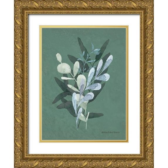 Bluebird Barn 15x18 Gold Ornate Wood Framed with Double Matting Museum Art Print Titled - Watercolor Greenery Series Dark II