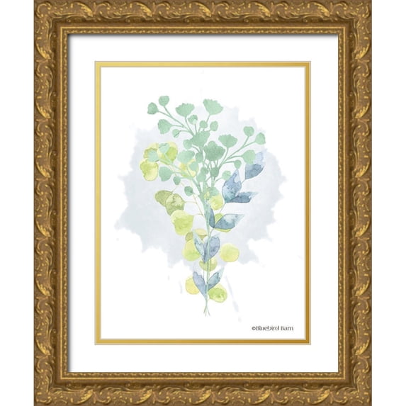 Bluebird Barn 19x24 Gold Ornate Wood Framed with Double Matting Museum Art Print Titled - Watercolor Greenery Series I