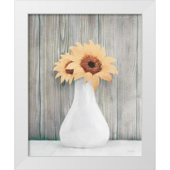 Bluebird Barn 20x24 White Modern Wood Framed Museum Art Print Titled - Farmhouse Sunflowers