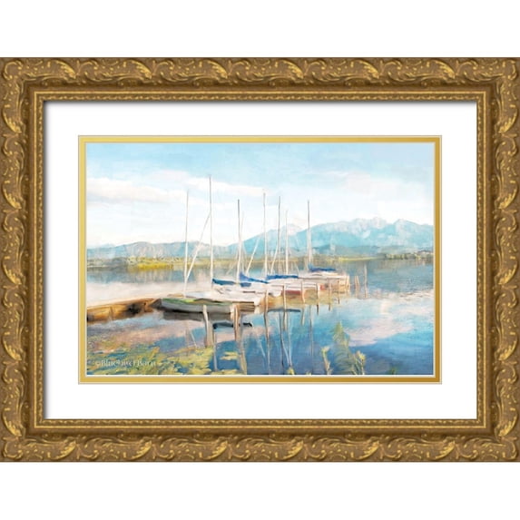 Bluebird Barn 24x17 Gold Ornate Wood Framed with Double Matting Museum Art Print Titled - Blue Sky Fishing Day