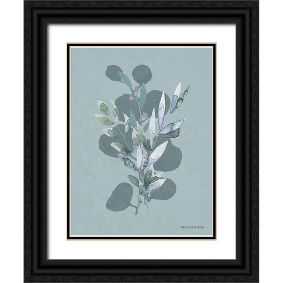 Bluebird Barn 25x32 Black Ornate Wood Framed with Double Matting Museum Art Print Titled - Watercolor Greenery Series Medium Teal I