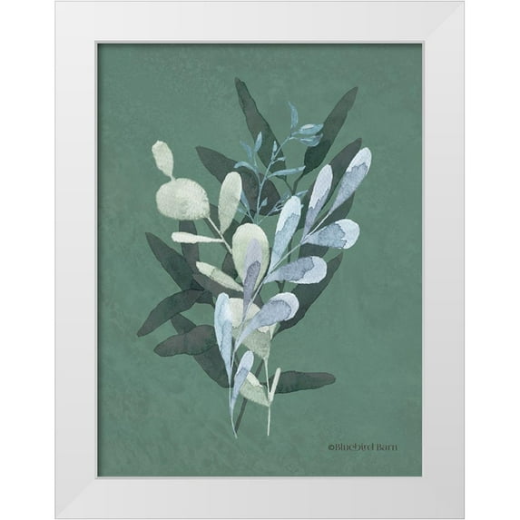 Bluebird Barn 25x32 White Modern Wood Framed Museum Art Print Titled - Watercolor Greenery Series Dark II