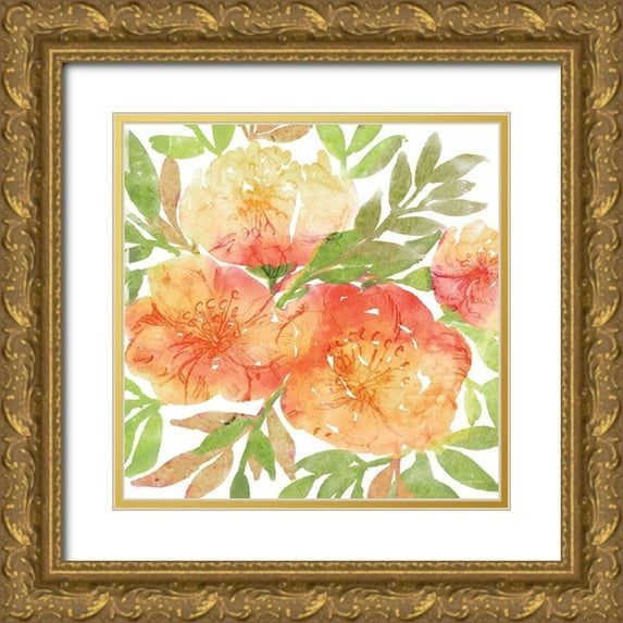 Bluebird Barn 26x26 Gold Ornate Wood Framed with Double Matting Museum Art Print Titled - Peachy Floral IIO