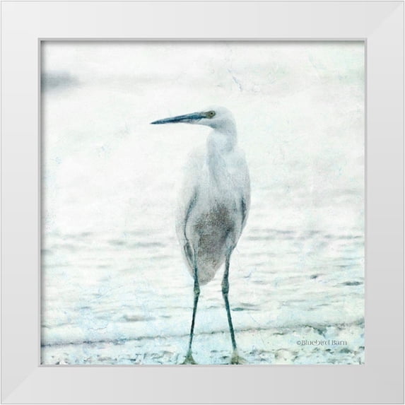 Bluebird Barn 26x26 White Modern Wood Framed Museum Art Print Titled - Beach Heron