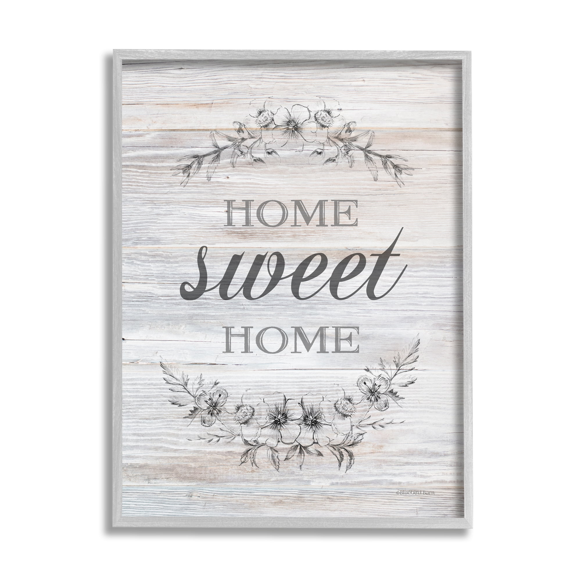 Bluebird Barn Home Sweet Home Floral Stencil Ornament Rustic Sign 24 in x 30 in Framed Painting Art Print, by Stupell Home Décor