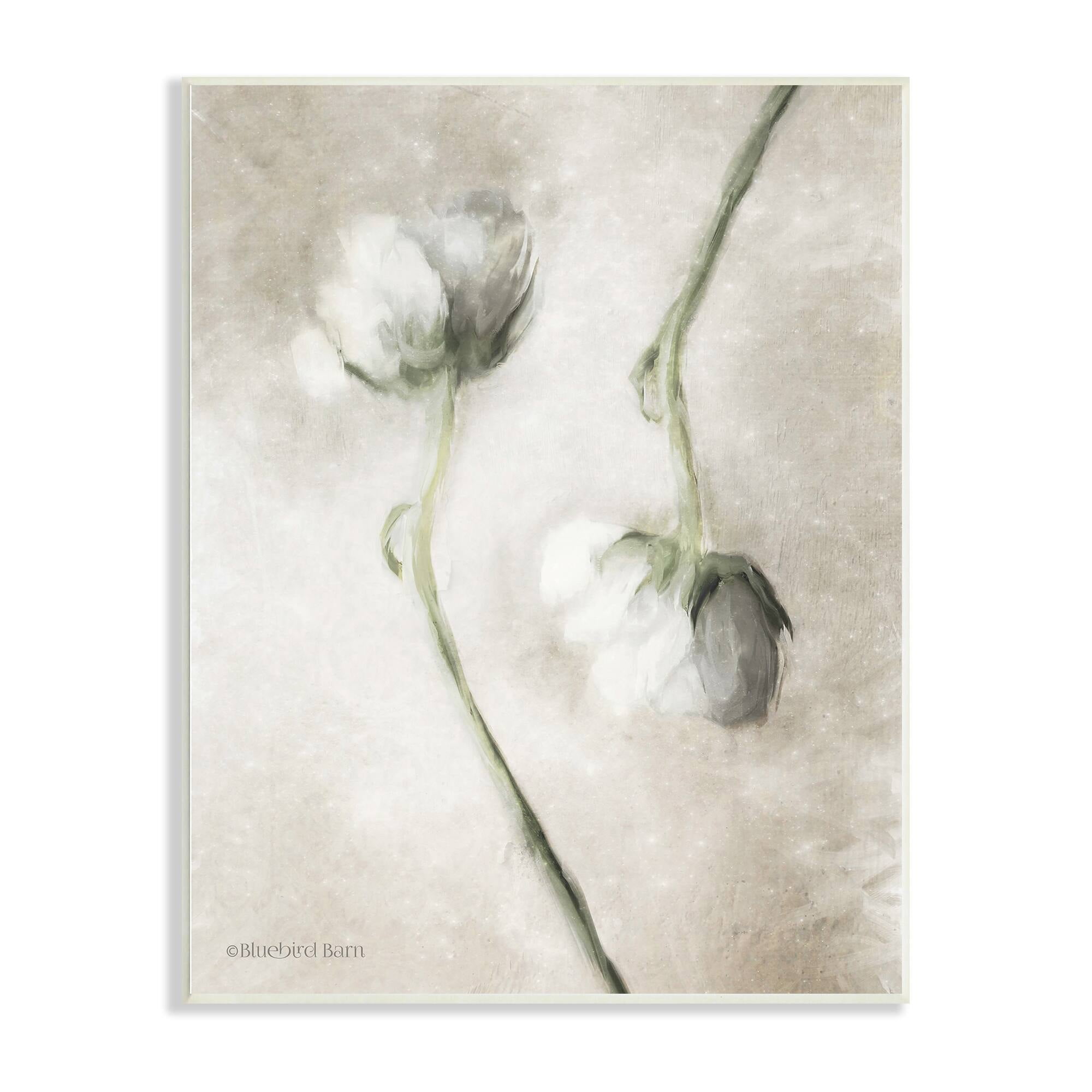 Vintage White Floral Botanical Rose Blossom Wood Wall Art 13 x 19