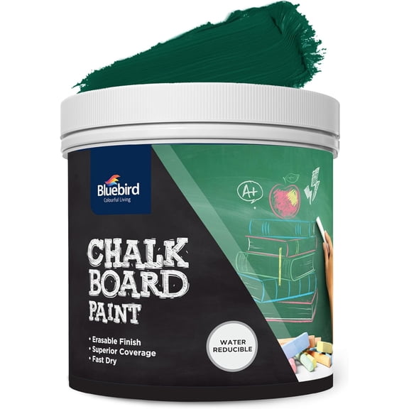 Bluebird Chalkboard Paint 500ml / 16.9 fl oz  Chalkboard Paint for Furniture & Wood, Matte Interior Wall Paint for Home, Office & Classroom (Green)